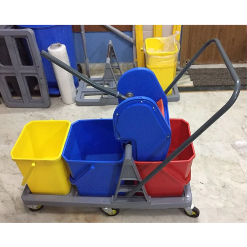 Triple Bucket Mop Wringer Trolley